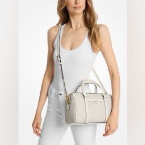 Michael Kors Cream Monogram Satchel - Picture 9 of 16